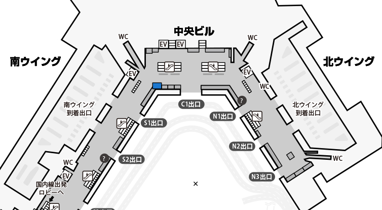 国際線到着ロビー(1F) 中央ビル