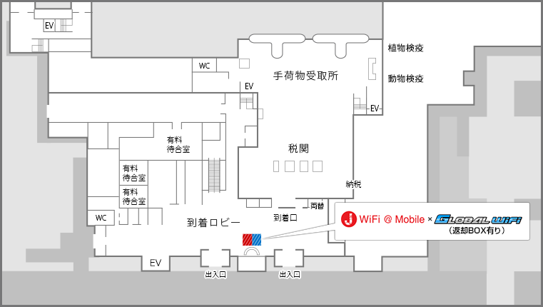 到着ロビー(1F)受取・返却カウンター