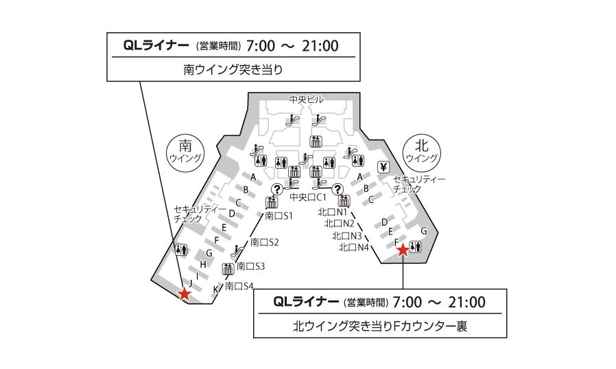 成田第1(4F)出発ロビー北QLライナー