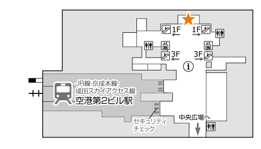 	成田第2（地下1F）鉄道改札階 XComカウンター	